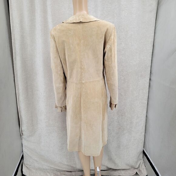 Boston Proper 90s Y2k Tan Suede Leather Trench Long Duster Jacket Boho Western - Picture 9 of 16